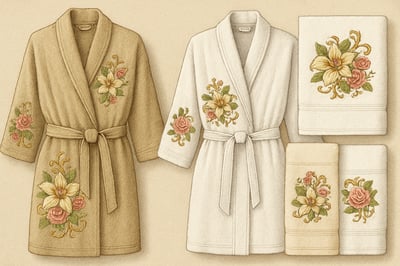 Ilustración de toallas y kimonos bordados de MENFAY Bordados