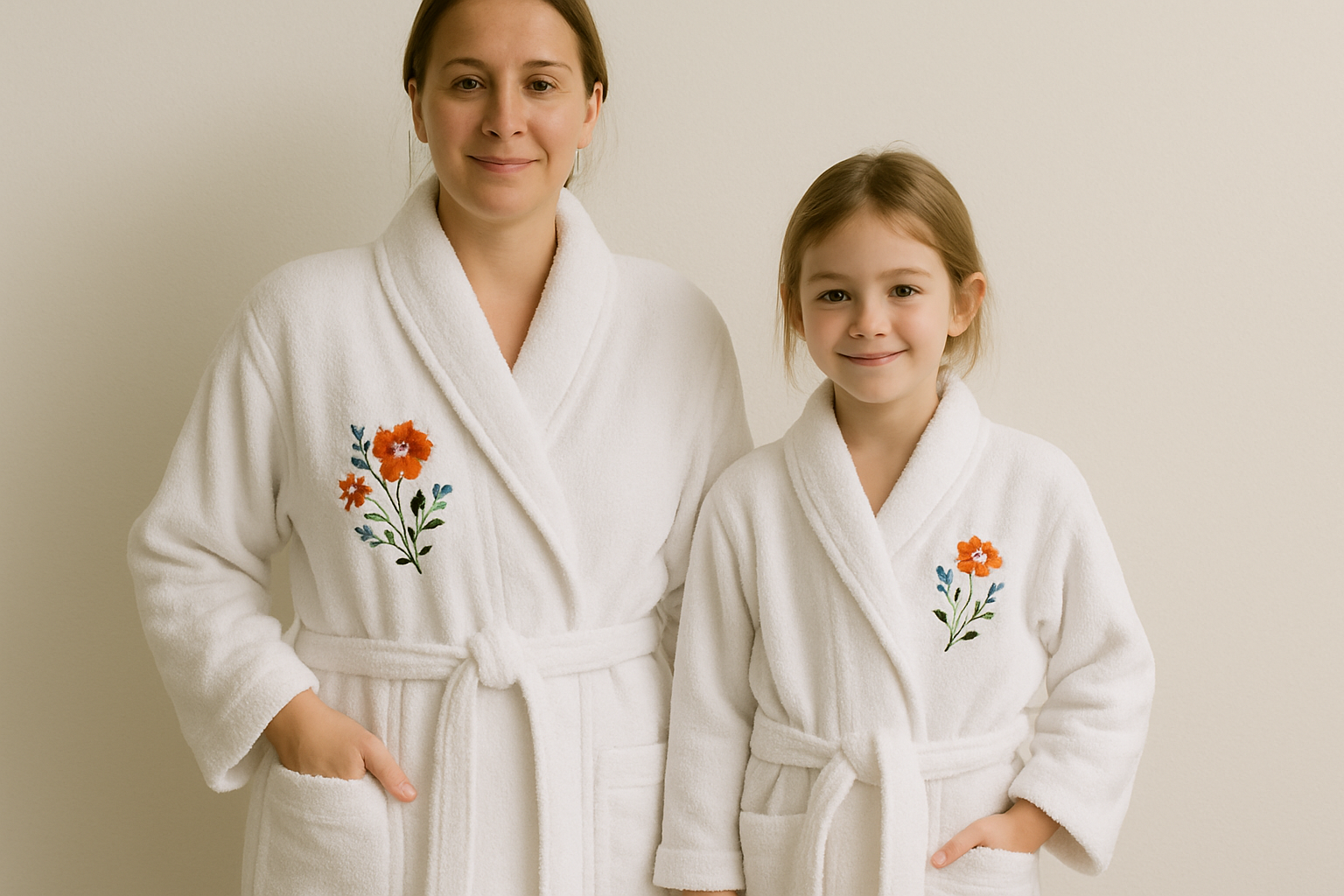 Kimonos en toalla bordados para adultos y niños