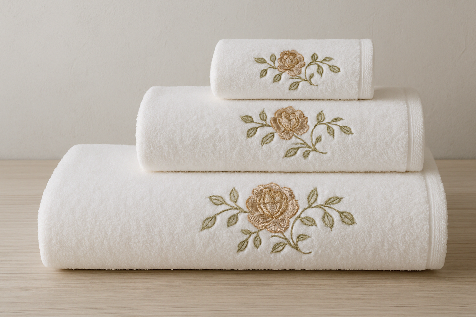 Toallas bordadas en diferentes tamaños: 70x140, 50x90 y 40x70
