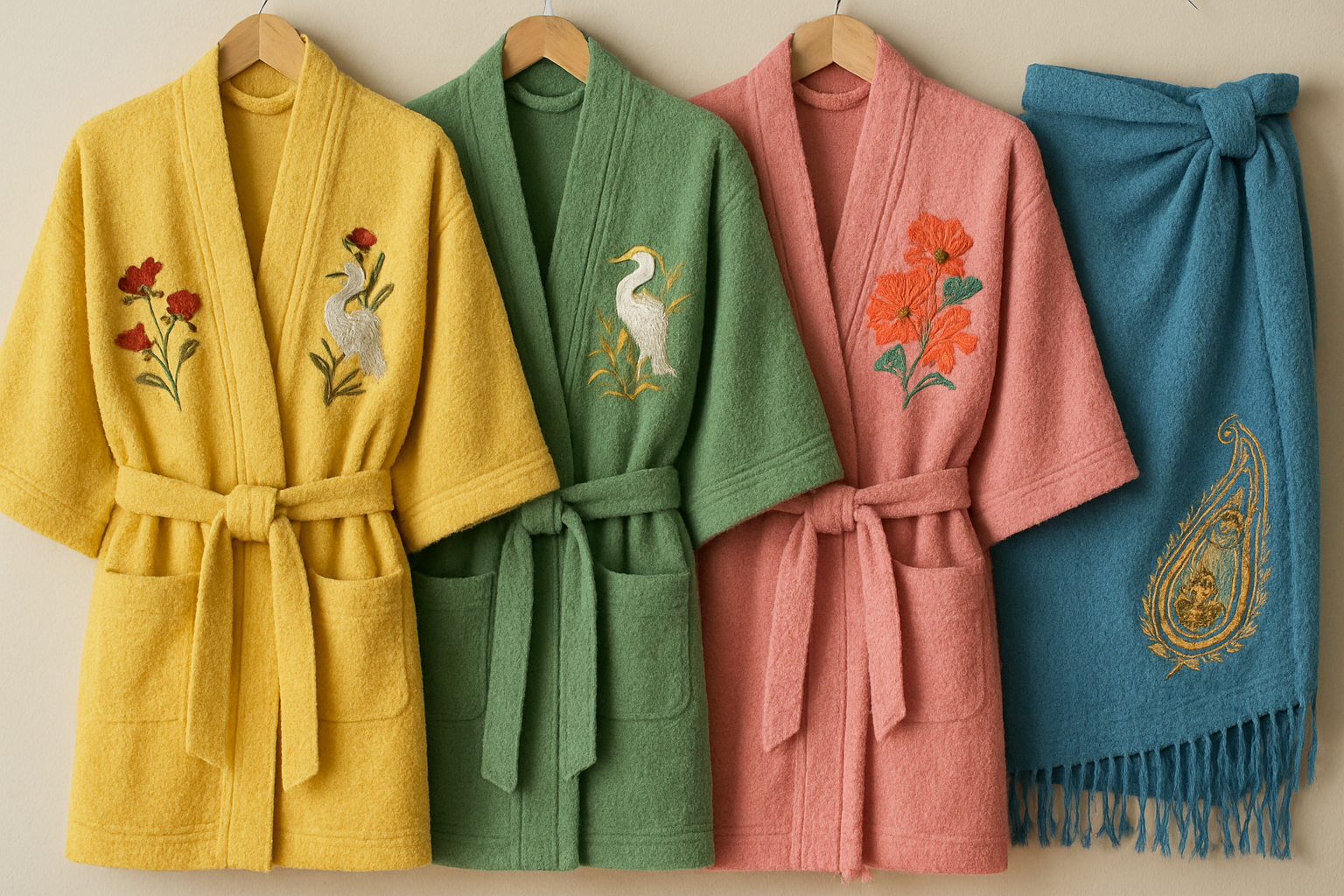 Kimonos y pareos en tela toalla bordados